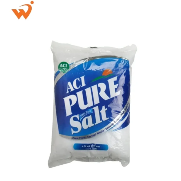 ACI Pure Vacuum Evaporated Iodized Salt 1KG blue and white packet with a clear window showing fine white salt.