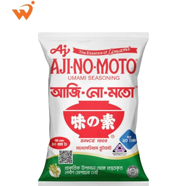Aji-no-moto Tasting Salt 40gm small red and white sachet showing the crystalline monosodium glutamate (MSG) texture.