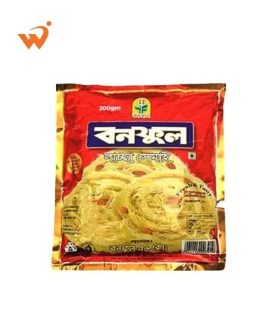 Banoful Special Lachha Shemai 200gm orange and transparent pack showing golden, thin crispy vermicelli strands.