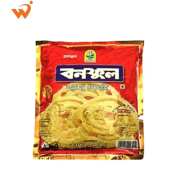 Banoful Special Lachha Shemai 200gm orange and transparent pack showing golden, thin crispy vermicelli strands.