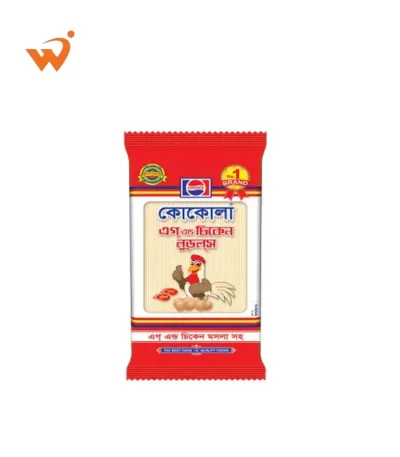 Cocola Egg & Chicken Noodles 150gm packet with a vibrant design featuring a bowl of noodles topped with chicken pieces and a hard-boiled egg.