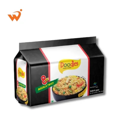 Doodles Masala Noodles 744gm mega pack featuring a vibrant orange and yellow packaging with a bowl of steaming noodles and the Doodles mascot.