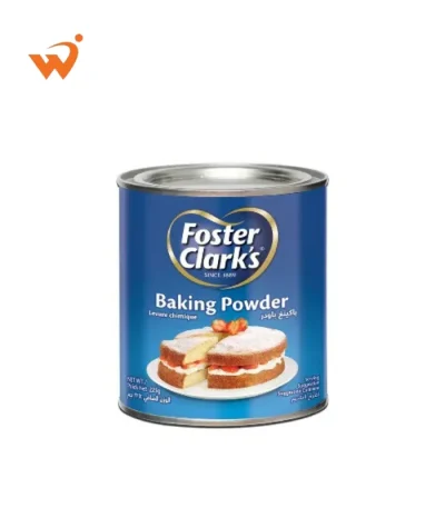 Foster Clark's Baking Powder 225gm iconic yellow tin featuring a perfectly risen, golden sponge cake illustration.