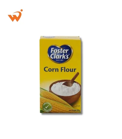 Foster Clark's Corn Flour 200gm yellow and red packet featuring a bowl of thick, creamy soup and a golden fried snack.