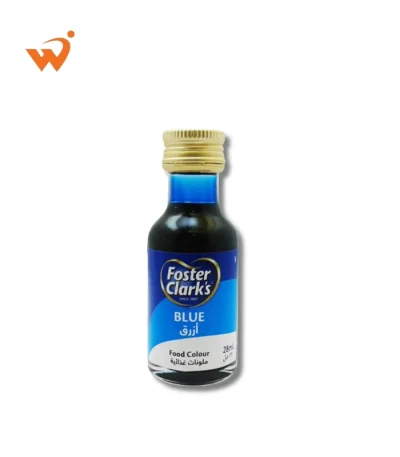 Foster Clark's Blue Culinary Food Color 28ml small glass bottle with the classic yellow and red label, showing a drop of deep blue liquid.
