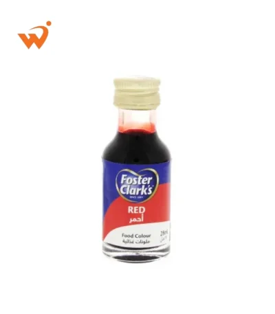 Foster Clark's Red Culinary Food Color 28ml small glass bottle with the classic yellow and red label, showing a drop of deep red liquid.