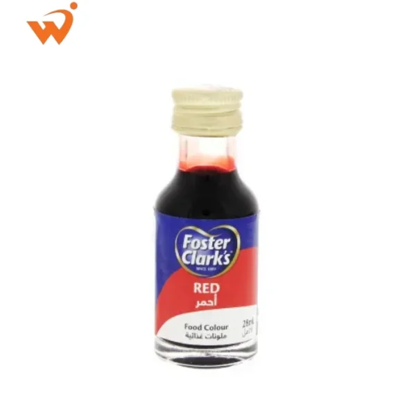 Foster Clark's Red Culinary Food Color 28ml small glass bottle with the classic yellow and red label, showing a drop of deep red liquid.