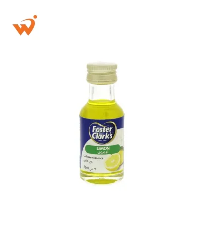 Foster Clark's Culinary Lemon Essence 28ml small glass bottle with a yellow label featuring a fresh sliced lemon illustration.