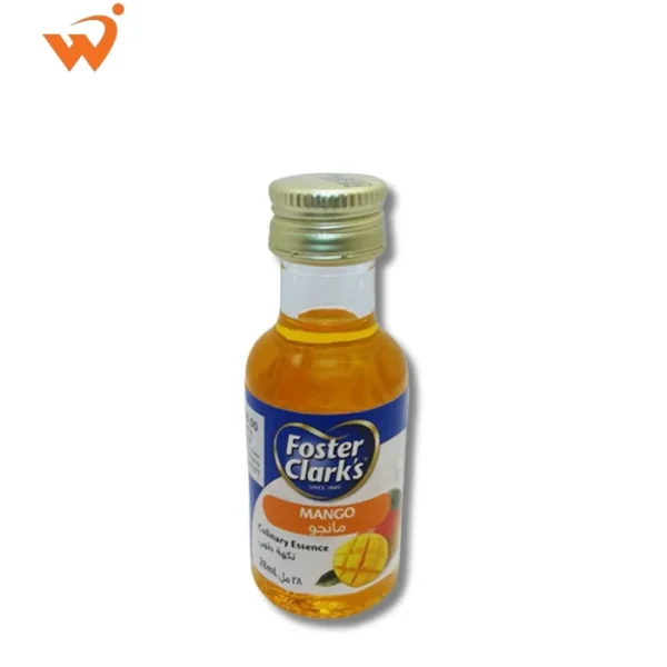 Foster Clark's Culinary Mango Essence 28ml small glass bottle with a bright yellow label featuring a ripe, juicy mango illustration.
