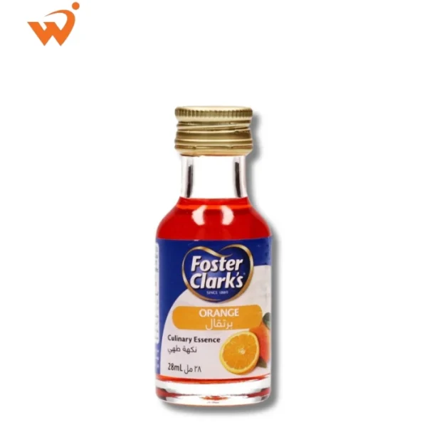 Foster Clark's Culinary Orange Essence 28ml small glass bottle with a bright orange and yellow label featuring a fresh orange slice illustration.