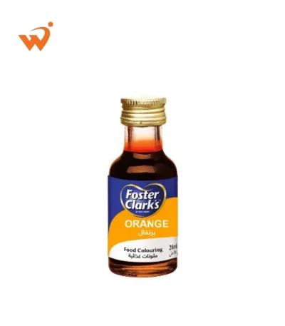 Foster Clark's Orange Culinary Food Color 28ml small glass bottle with the classic yellow and red label, showing a drop of bright orange liquid.