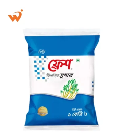 Fresh Refined Sugar 1KG packet showing sparkling white sugar crystals.