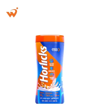 Horlicks Classic Malt 500gm iconic blue jar with an orange lid featuring the "5 Signs of Growth" nutrition seal.