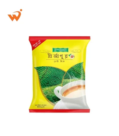 Ispahani Mirzapore Best Leaf Tea 400gm large poly-bag featuring the classic green and orange design with high-quality tea leaves and a gold seal.