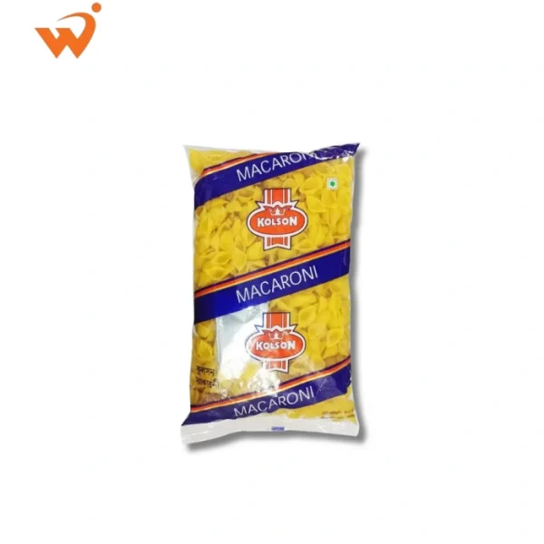 Kolson Macaroni Pasta Bamboo 400gm packet featuring cylindrical, hollow-cut penne pasta with a smooth golden texture.