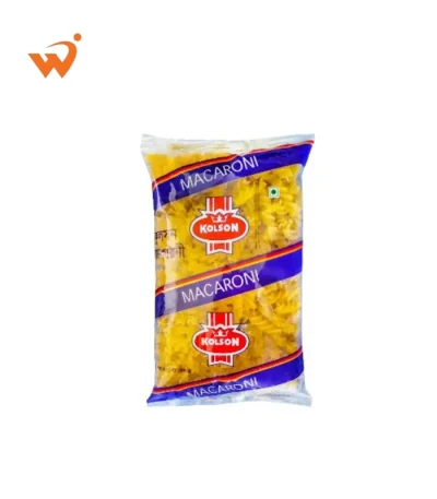 Kolson Macaroni Pasta Screw 400gm transparent packet showing spiral-shaped pasta twists made from golden durum wheat.
