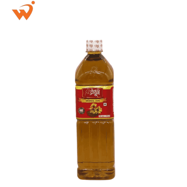 A 1-liter bottle of pure Radhuni Mustard Oil.