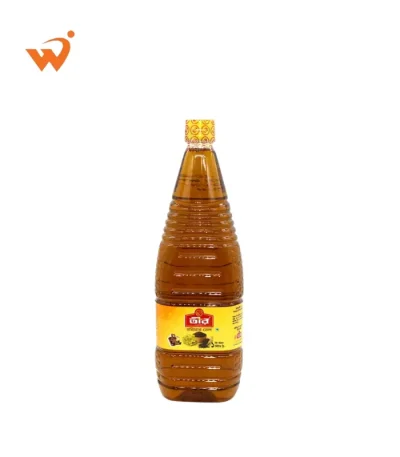 Teer Mustard Oil 1 Ltr bottle showing the deep golden-brown liquid and authentic pungent aroma label.