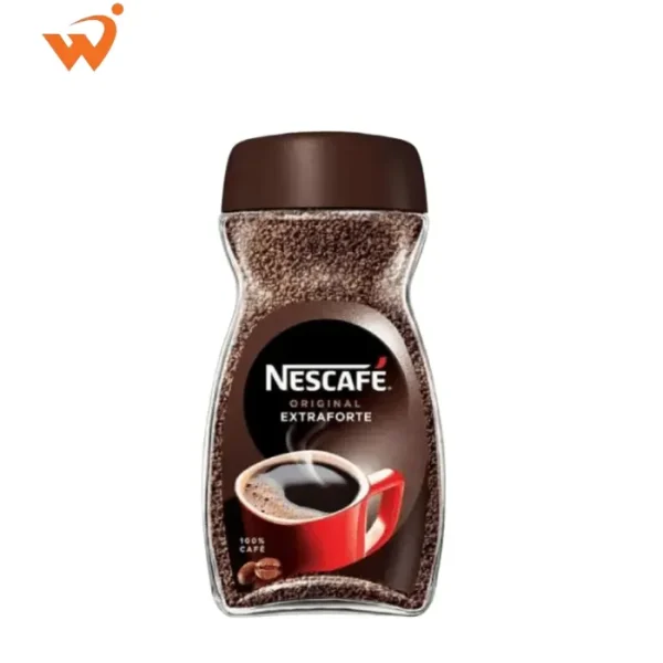 Nescafe Original 200gm glass jar featuring the classic red mug, dark roasted coffee beans, and the "Double Filter Full Flavor" seal.