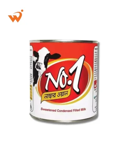 No.1 Sweetened Condensed Milk 400gm tin featuring its classic red and gold label with a thick, creamy milk splash.