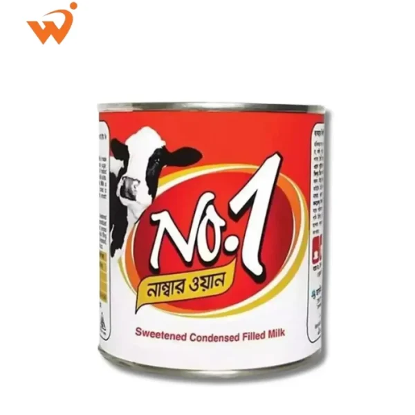 No.1 Sweetened Condensed Milk 400gm tin featuring its classic red and gold label with a thick, creamy milk splash.