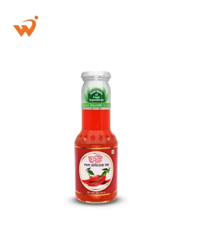 Ruchi Red Chilli Sauce 360gm bottle featuring bold red branding and an illustration of spicy red chillies.