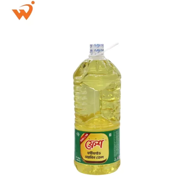 Fresh Soyabean Oil 2 Litre bottle with clear golden liquid and Vitamin A fortification seal.