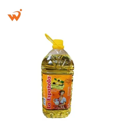 La Española 100% Pure Sunflower Oil 5 Litre bottle featuring the classic Spanish branding and clear refined oil.