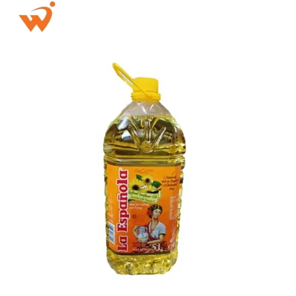 La Española 100% Pure Sunflower Oil 5 Litre bottle featuring the classic Spanish branding and clear refined oil.