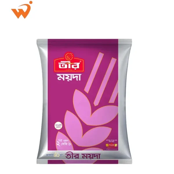 Teer Refined Maida 2KG packet showing the ultra-white, finely sifted flour texture for baking and snacks.