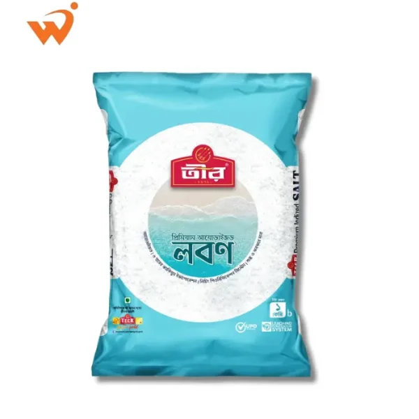 Teer Vacuum Evaporated Iodized Salt 1KG pack showing the fine, white free-flowing salt crystals.