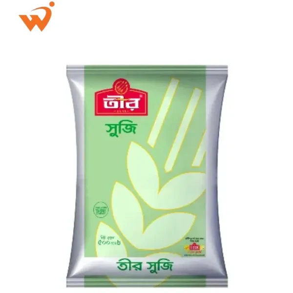 Teer Suji 500gm packet showing the fine-grained semolina texture and premium packaging